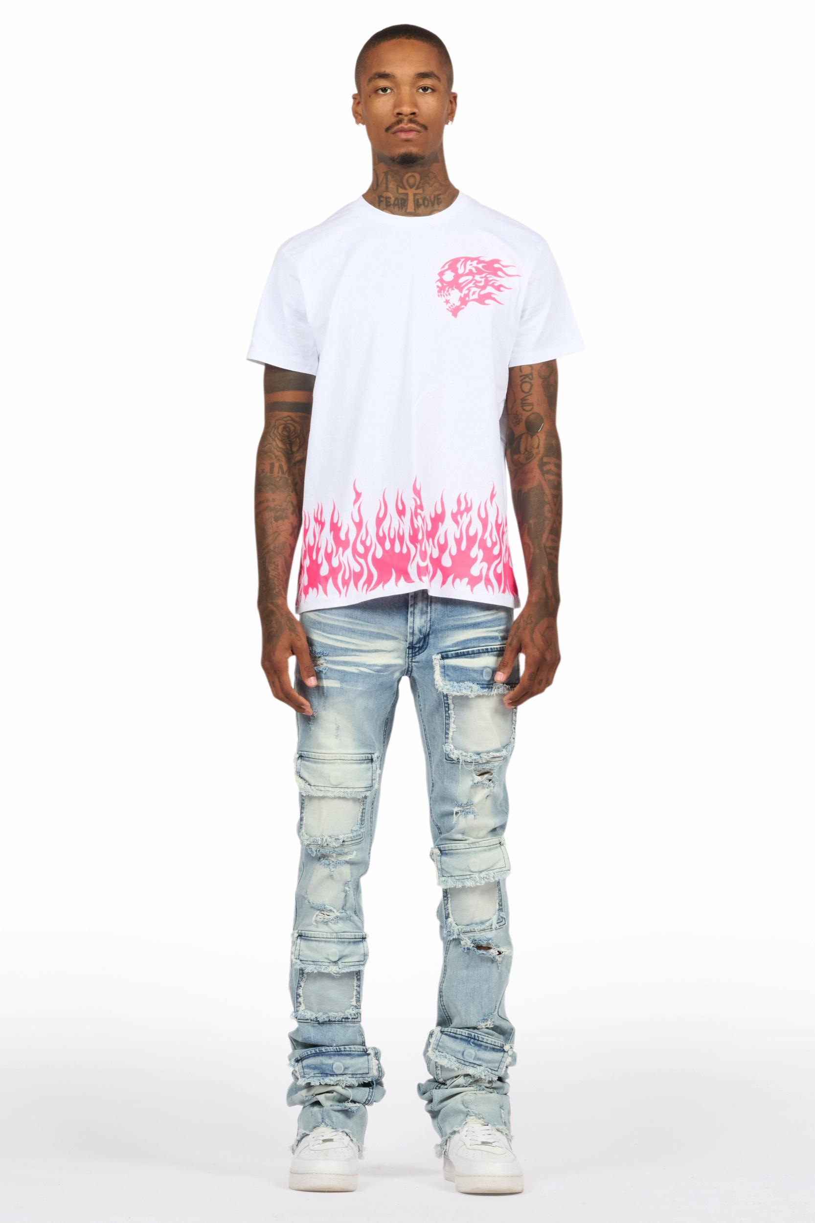 Bubble White/Pink T-Shirt/Super Stacked Flare Jean Bundle Male Product Image