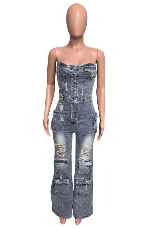 WOMEN FASHION DENIM JUMPSUIT Product Image