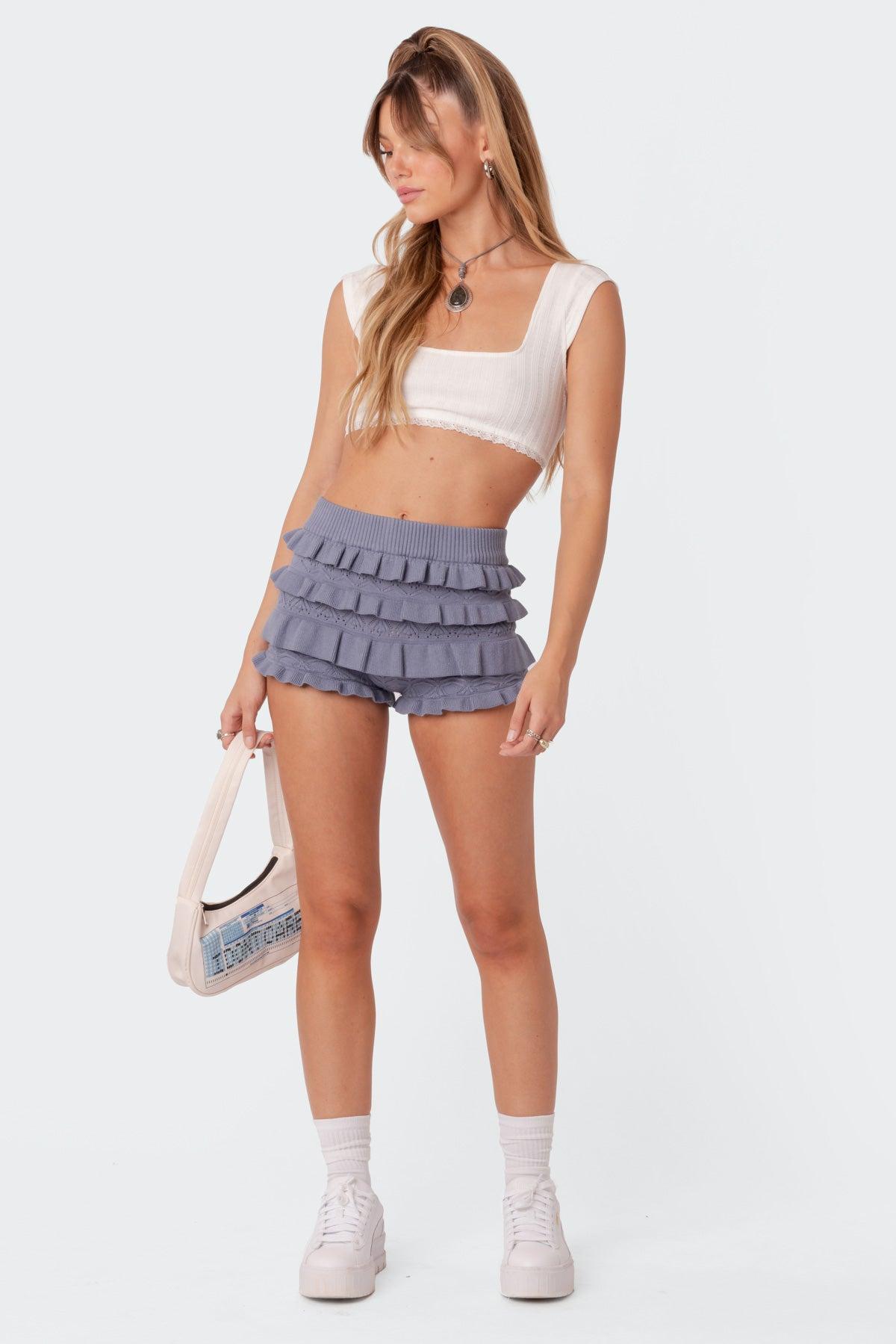 Lindsay Ruffle Knitted Shorts Product Image