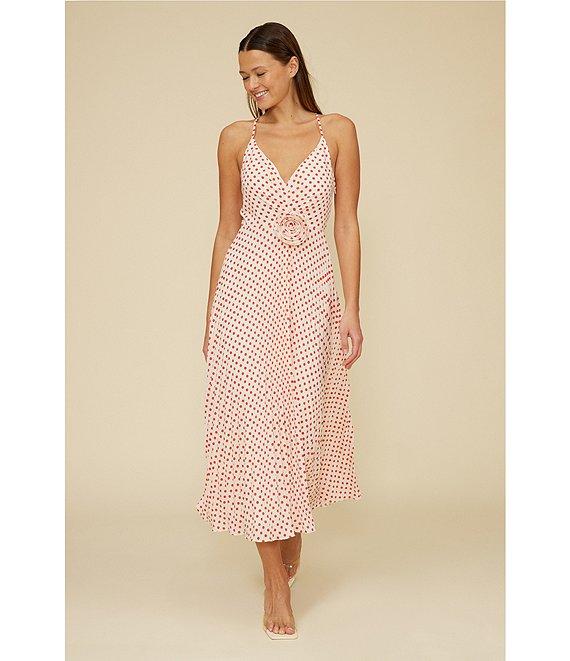 Lucy Paris Shanina Rosette Dot Print V-Neck Sleeveless Fit & Flare Midi Dress Product Image