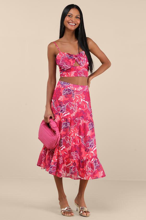 Floating Through Flowers Pink Floral Two-Piece Midi Dress Product Image