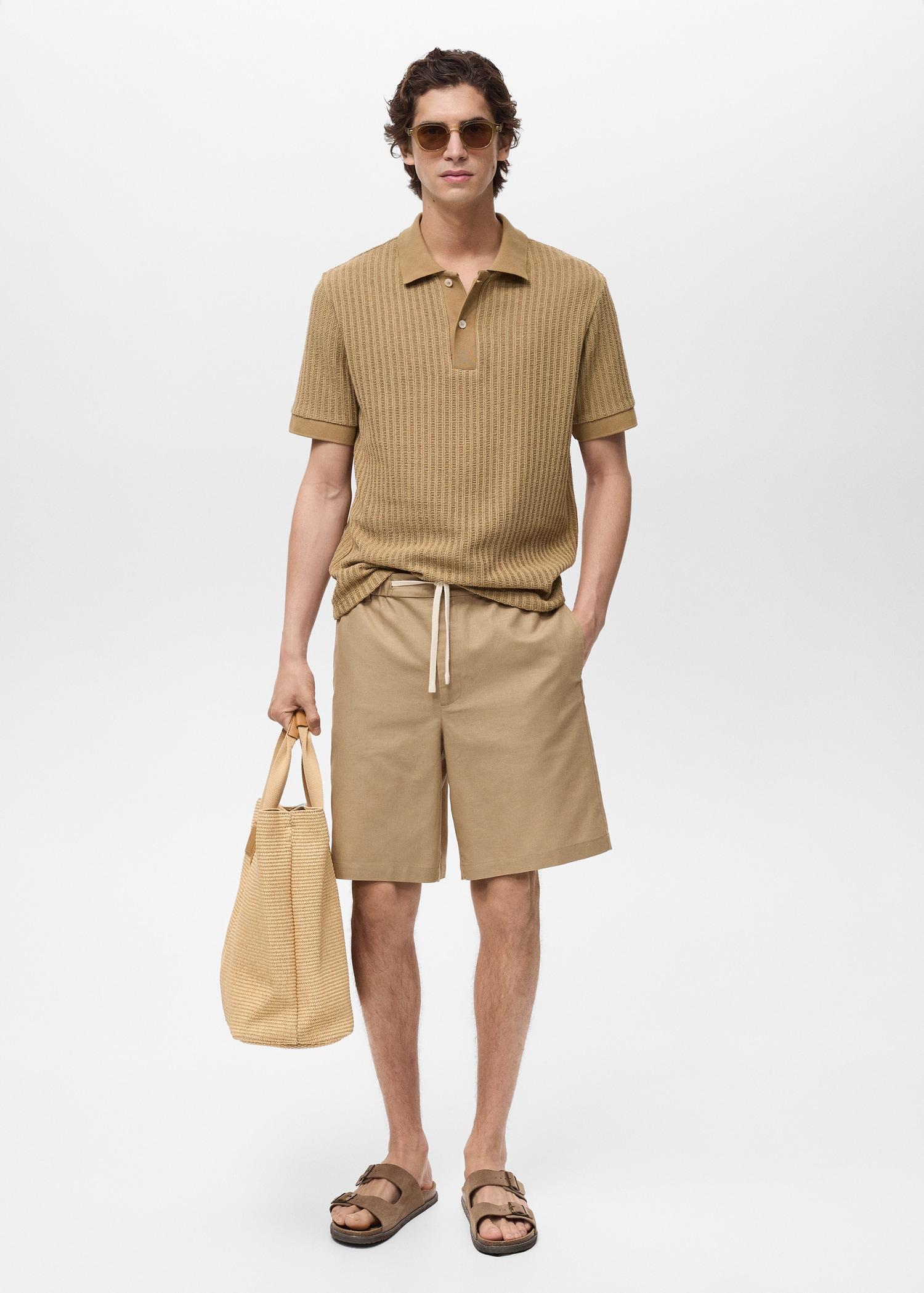 Thick rib-knit polo shirt - Men | MANGO USA Product Image