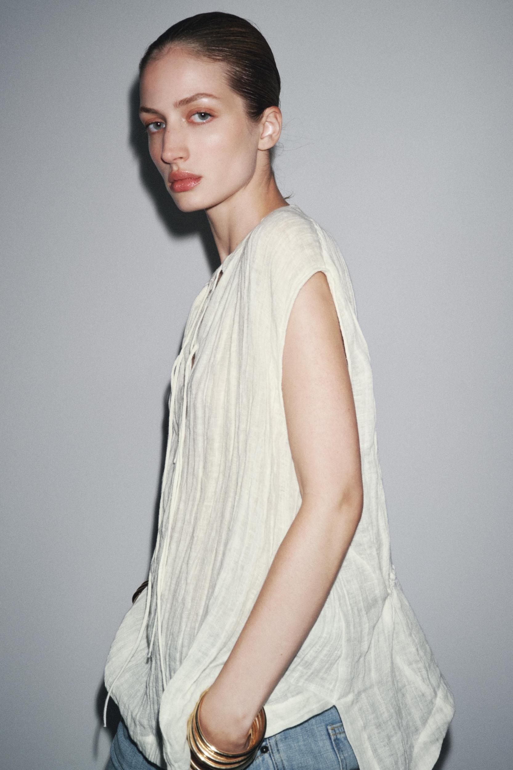 ZW COLLECTION LINEN BLOUSE WITH TIES Product Image