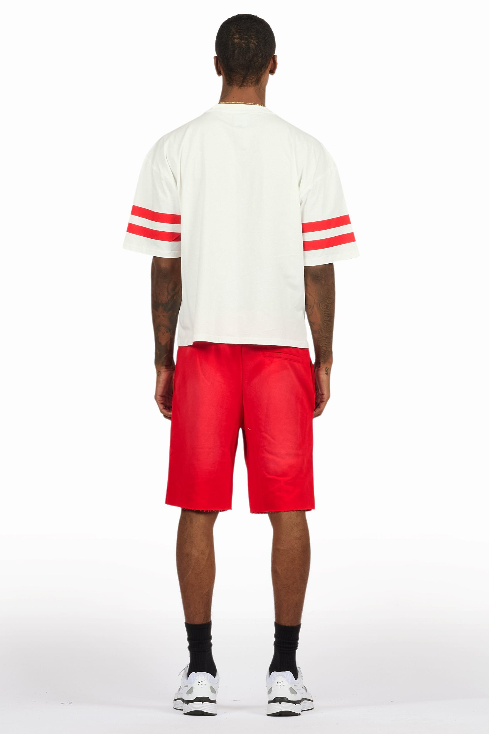 Alik White/Red Crop Boxy Tee Short Set Male Product Image