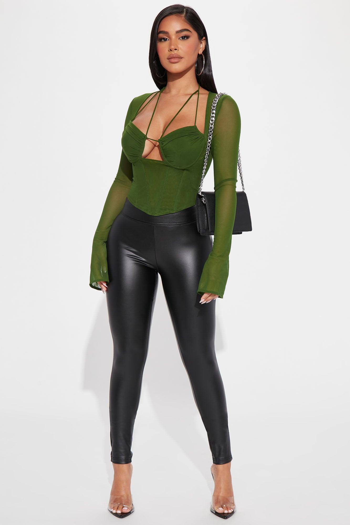 Melanie Mesh Corset Top - Olive Product Image