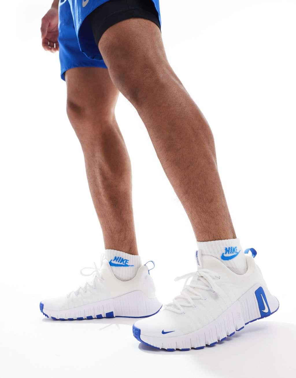 Nike Training Free Metcon 6 sneakers in white and blue Product Image