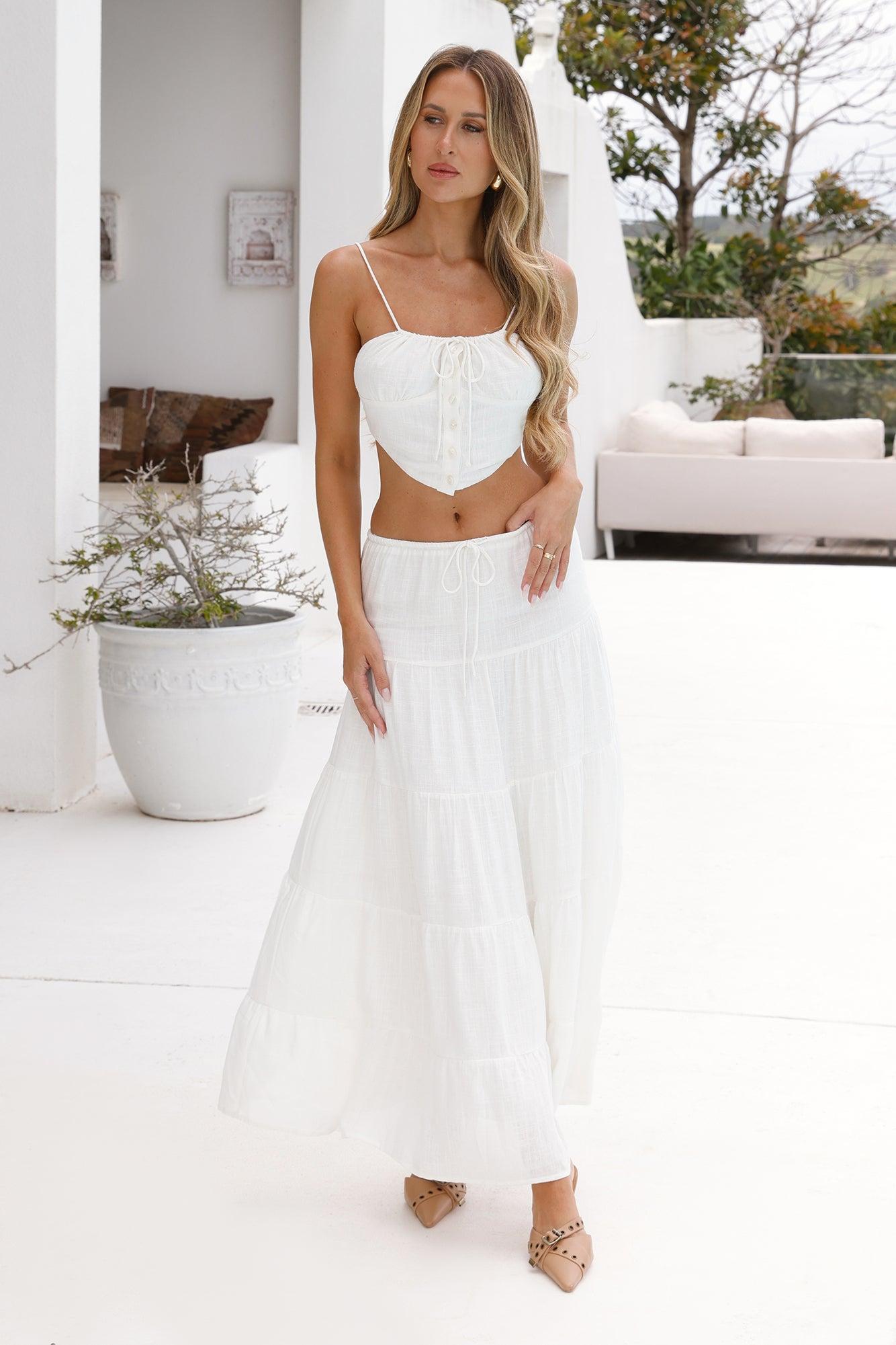 Living On The Coast Linen Blend Crop Top White Product Image