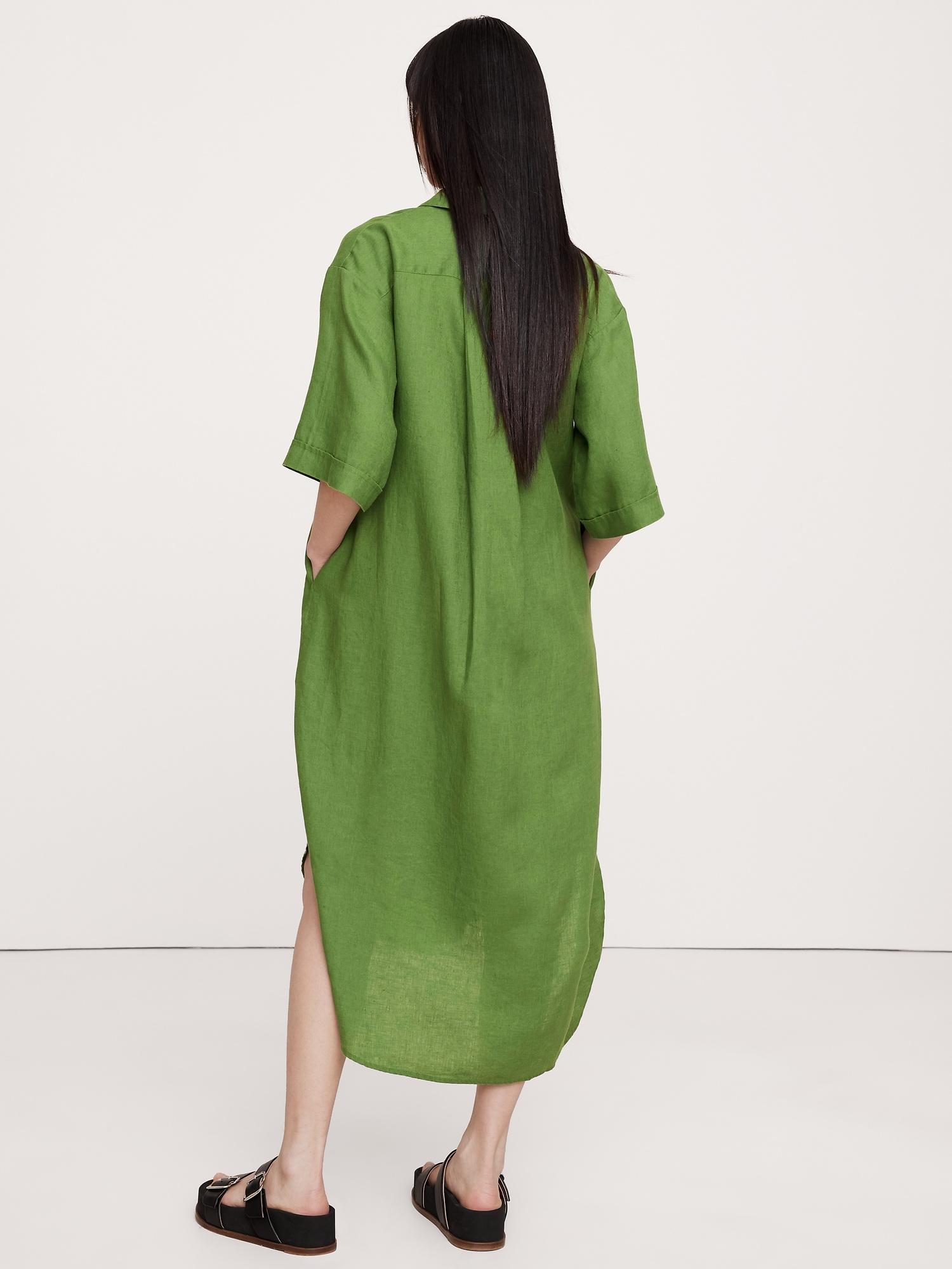 Linen Asymmetrical Shirt Dress Product Image