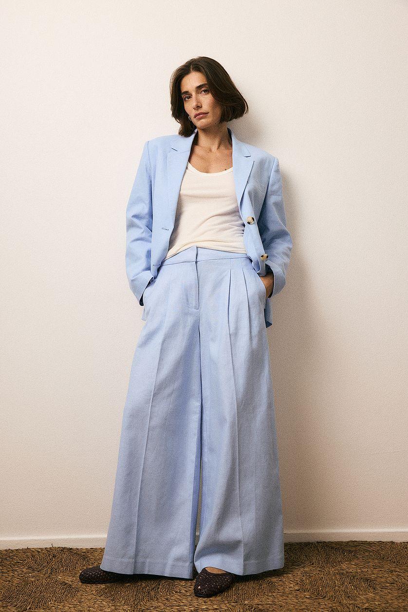 Linen Blend Wide Mid Waist Pants Product Image