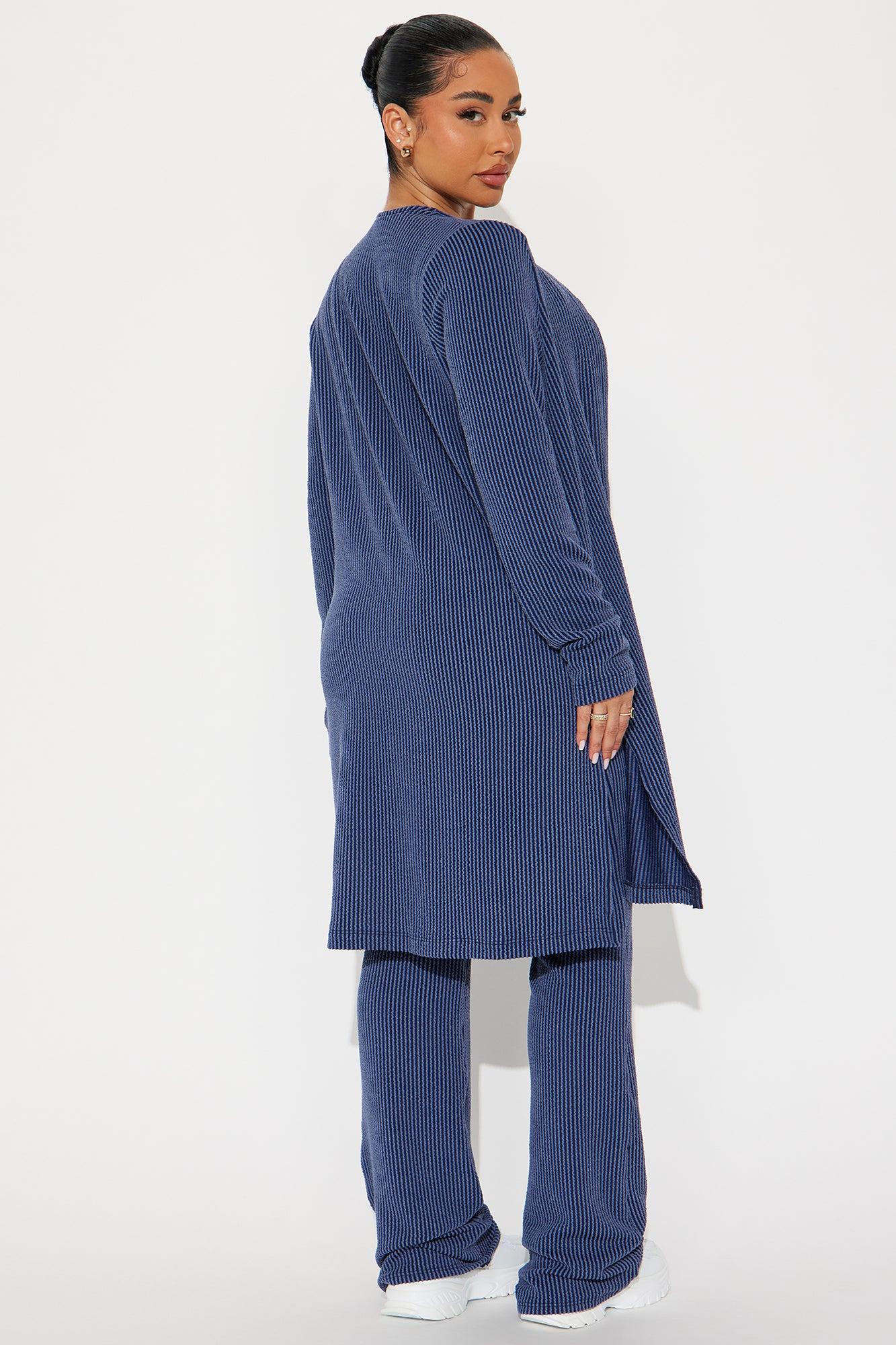 Weekend Vibe Ribbed 3 Piece Pant Set - Navy Product Image