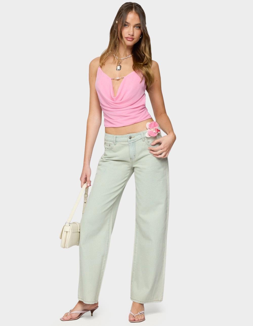 EDIKTED Beaded Deep Cowl Neck Backless Top - PINK Product Image