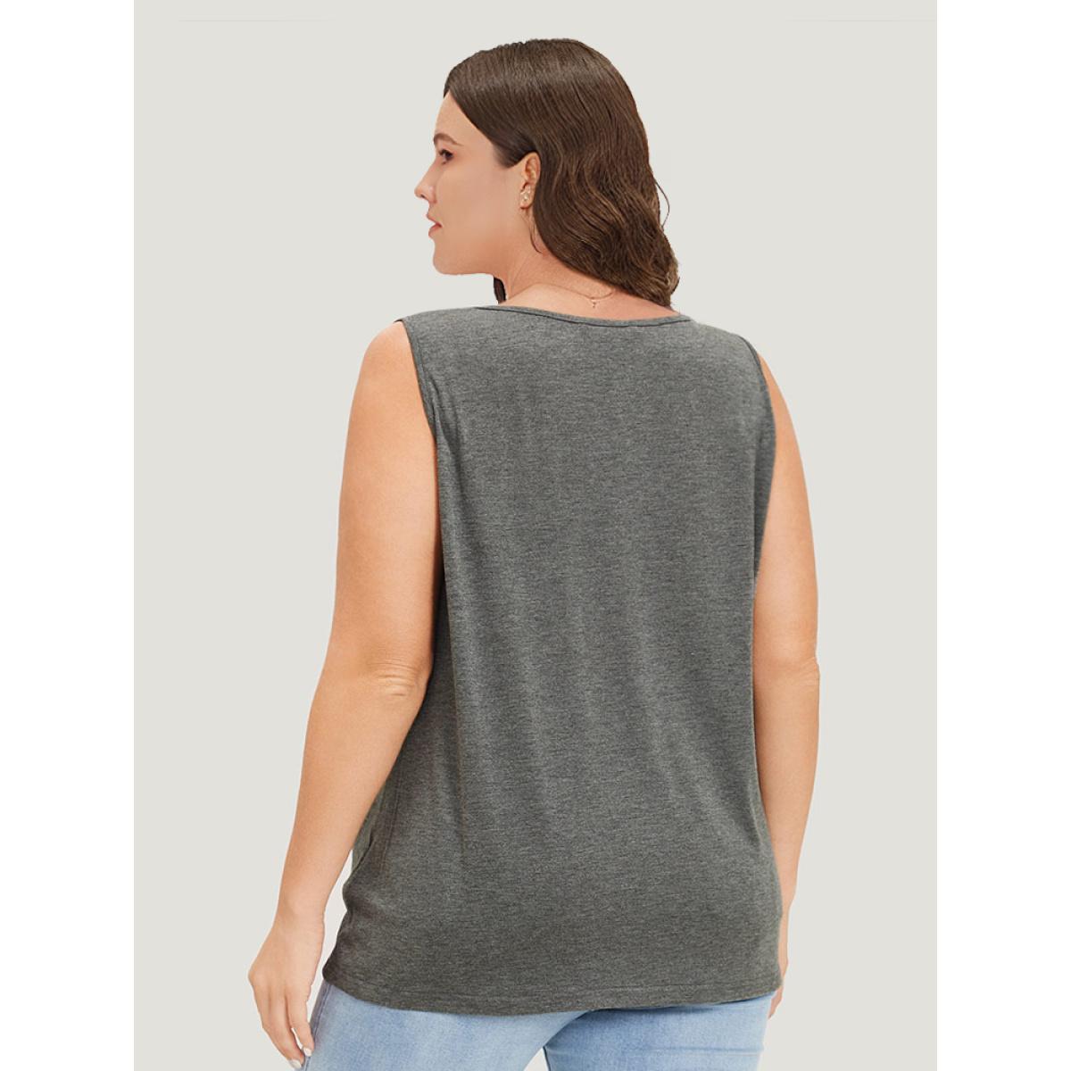 Plus Size Letter Print Button Notched Tank Top Women DarkGray Casual Printed Dailywear Tank Tops Camis BloomChic 14-16/1X Product Image