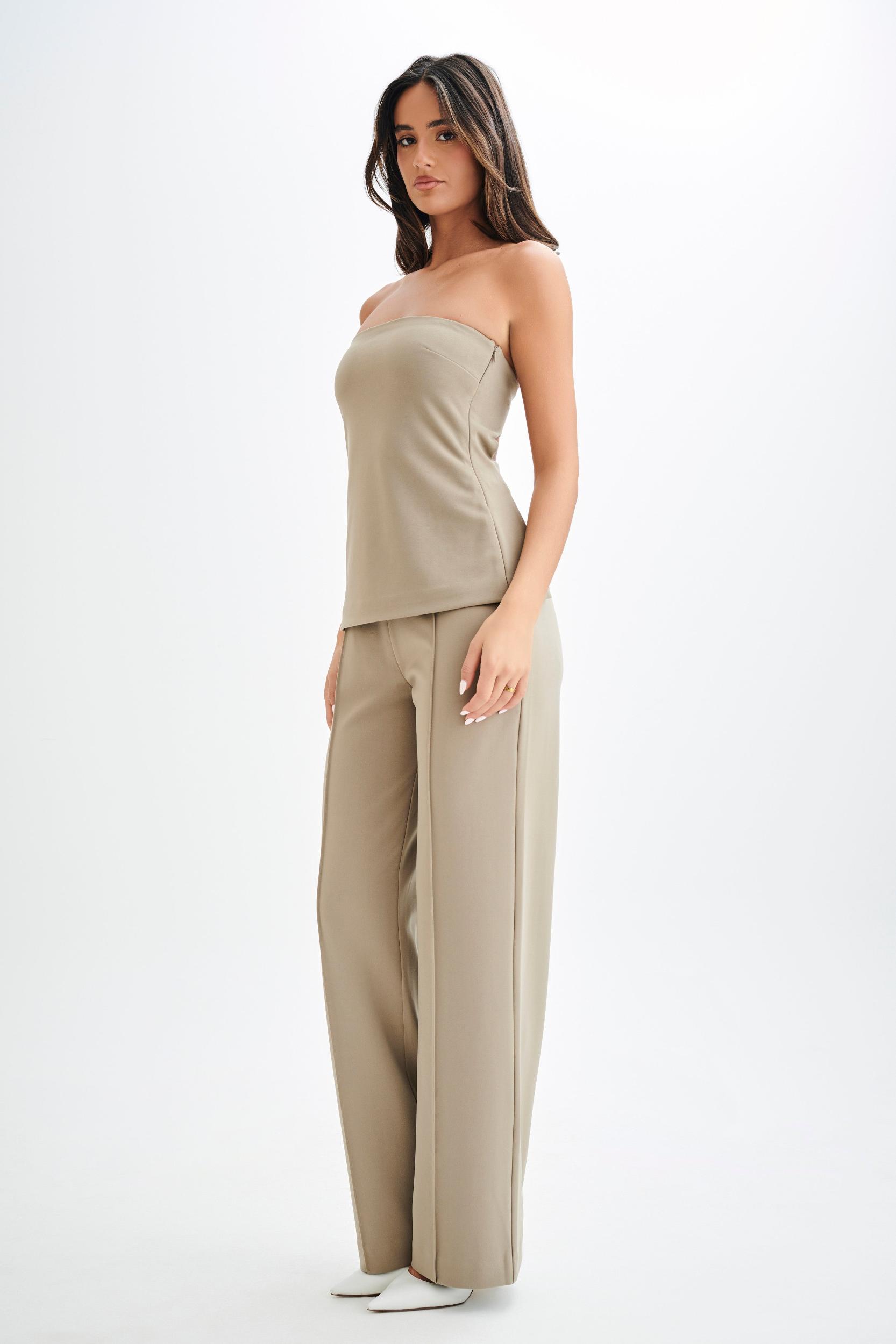 Antonia Pleated Wide Leg Pants - Mushroom Product Image