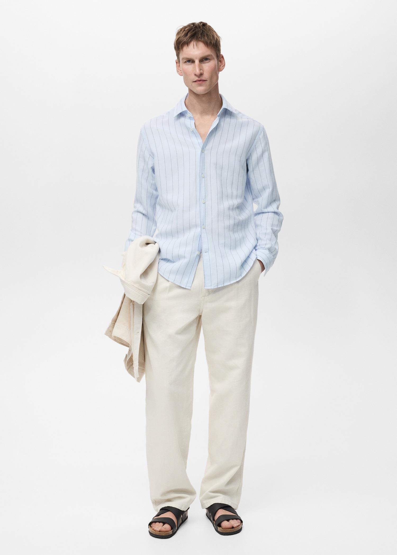 Linen pinstripe shirt - Men | MANGO USA Product Image