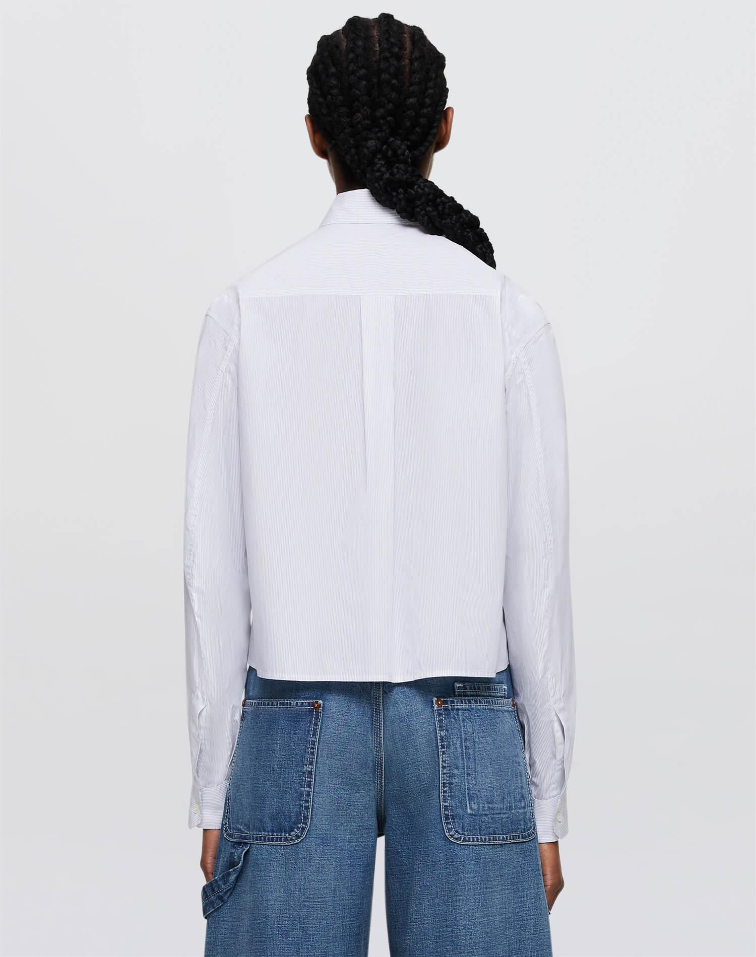 Cropped Oversized Button Up - White/Black Product Image