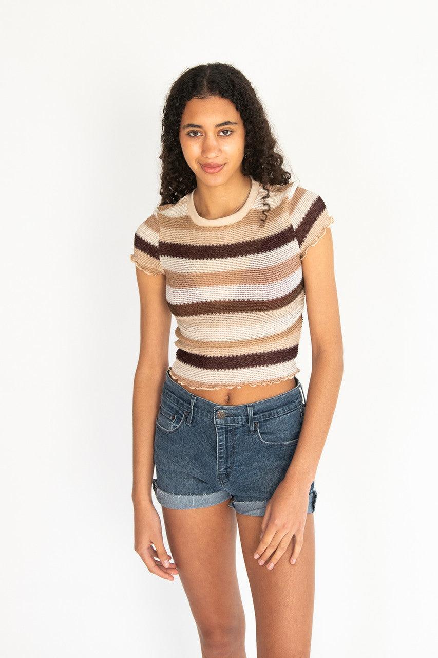Crochet Stripe Lettuce Edge Tee Product Image