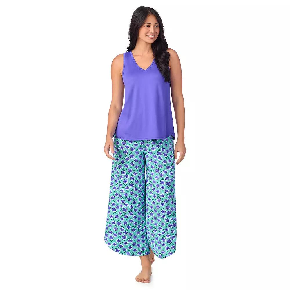 Women's Cuddl Duds® 2-Piece Sleeveless Pajama Top & Wide Leg Pajama Pants Set, Size: XS, Green Flower Product Image