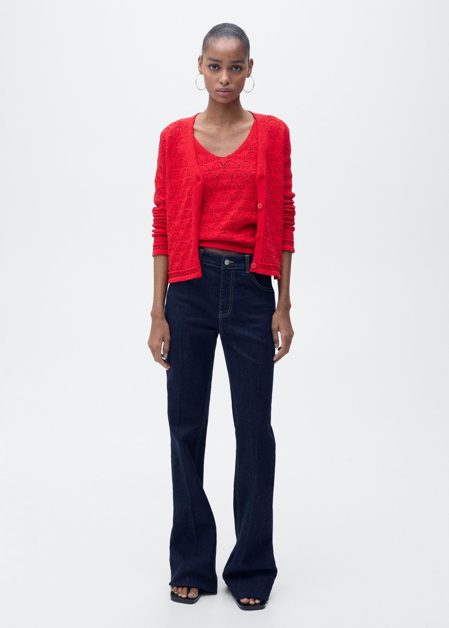 Openwork detail knit cardigan - Women | MANGO USA Product Image