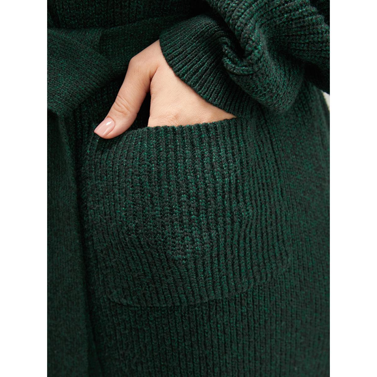 Plus Size Soft Pointelle Knit Pocket Belted Open Front Cardigan Cyan Women Casual Loose Long Sleeve Dailywear Cardigans BloomChic 28/5X Product Image