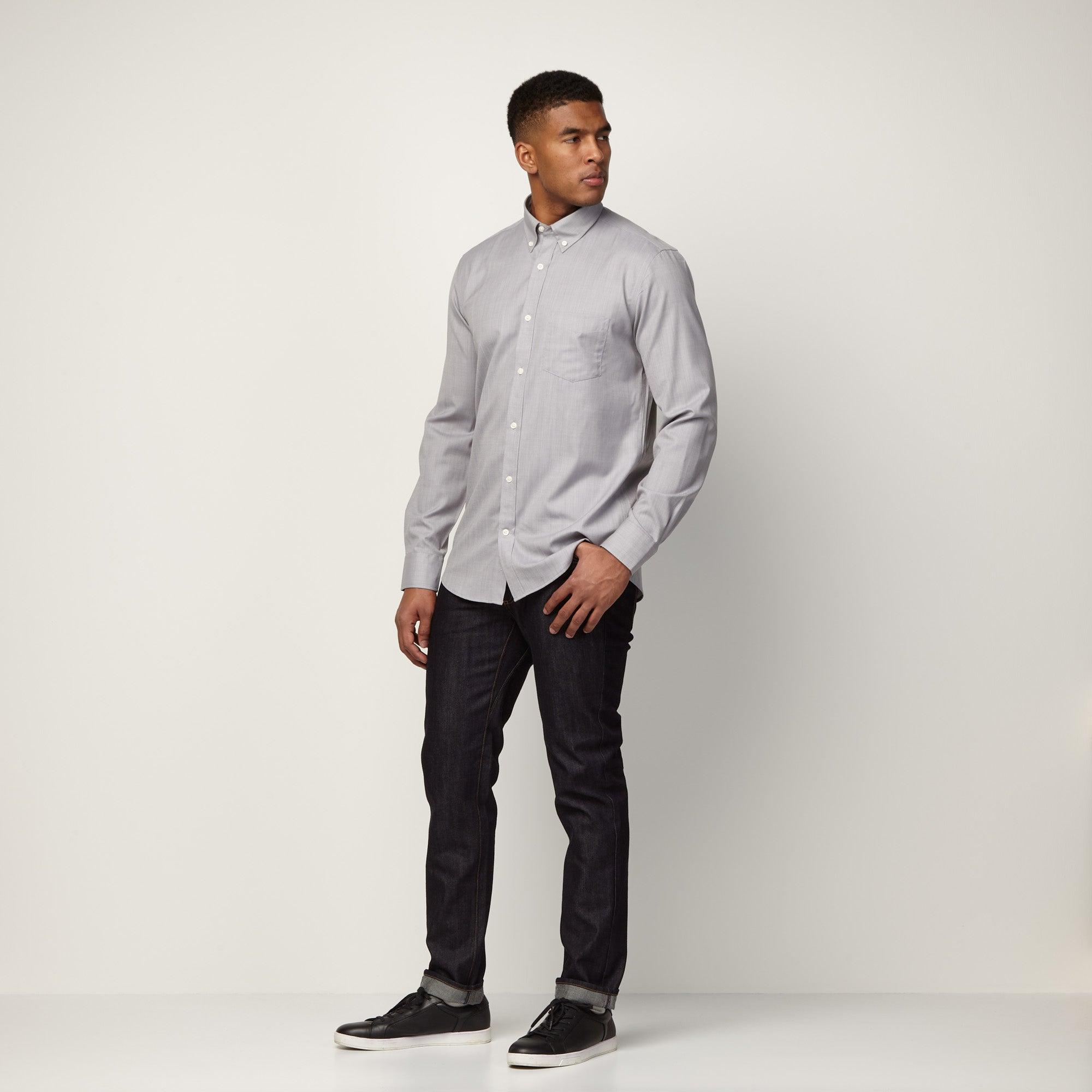Merino Wool Button-Down Shirt | Light Gray Oxford 170 Product Image