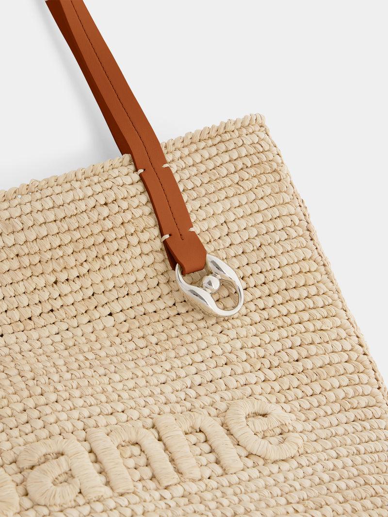 Beige Raffia Tote Bag with logo Product Image