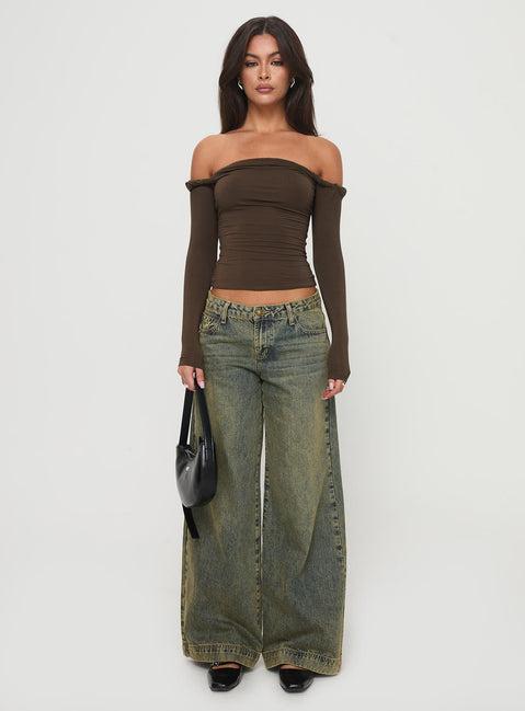 Dusky Long Sleeve Top Khaki Product Image