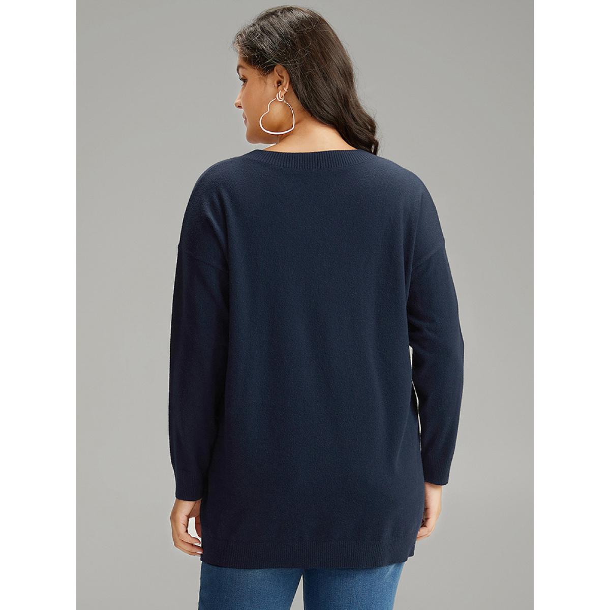 Plus Size Supersoft Essentials Flag Print Loose Pullover Midnight Women Casual Loose Long Sleeve Round Neck Everyday Pullovers BloomChic 14-16/1X Product Image