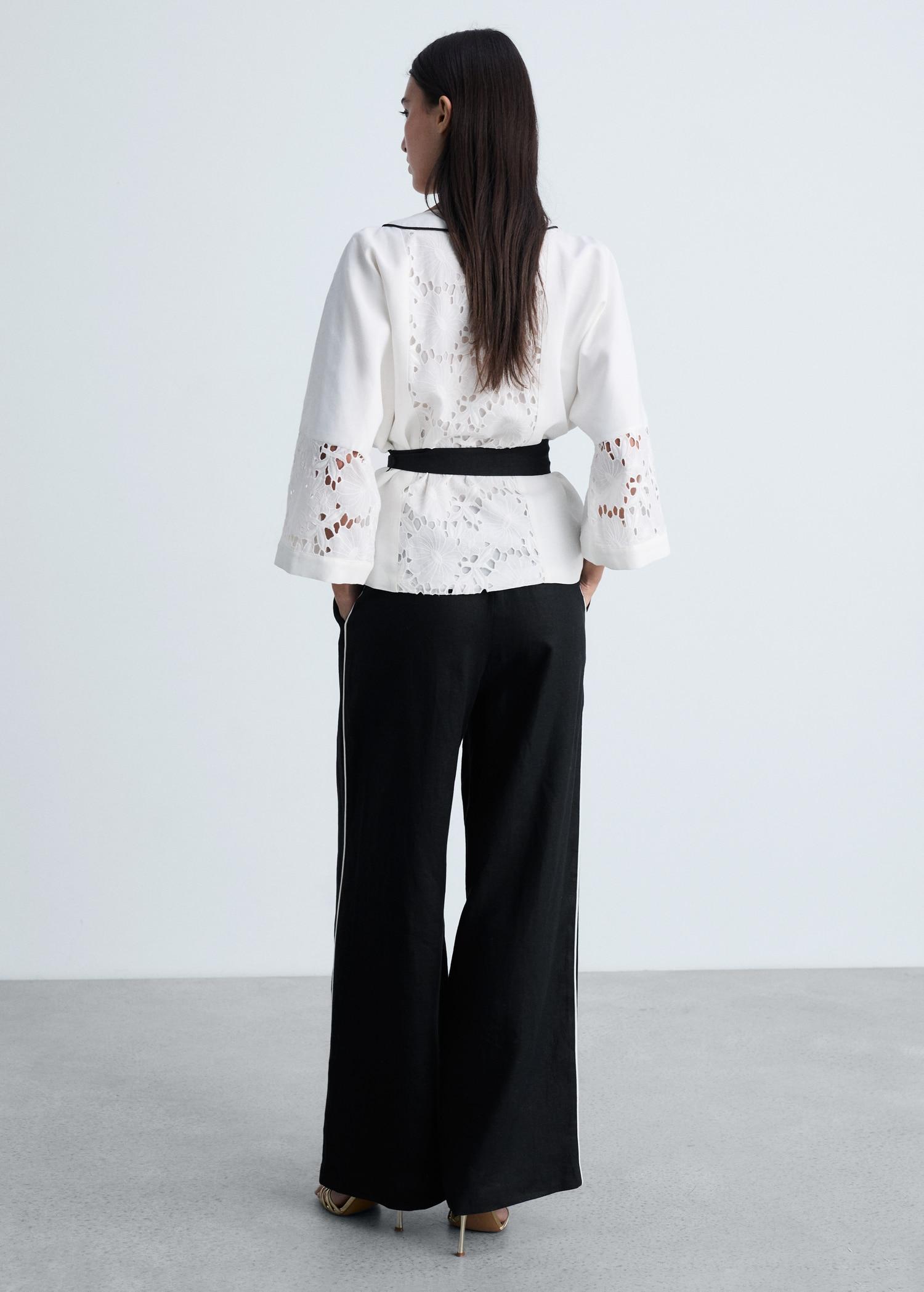 Contrast-stripe linen pants - Women | MANGO USA Product Image