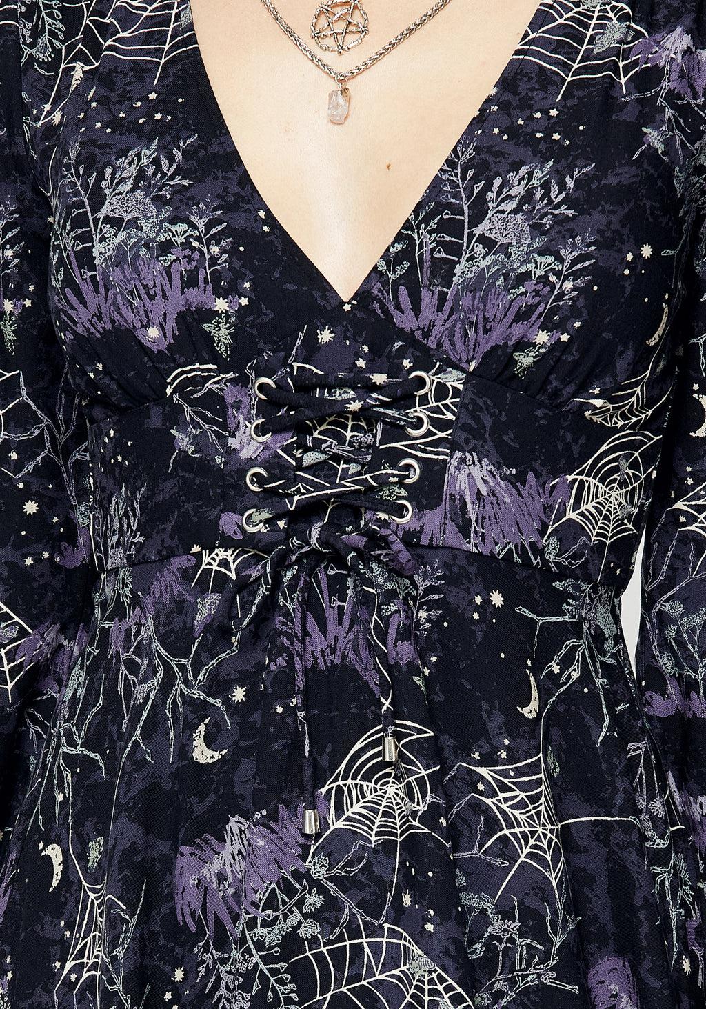 Hawthorn Flute Sleeve Lace Up Mini Dress Product Image