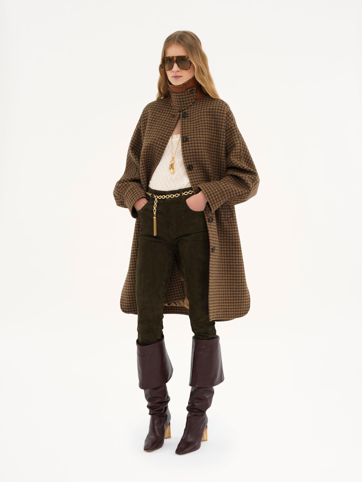 Oversized mid-length coat in check wool Product Image