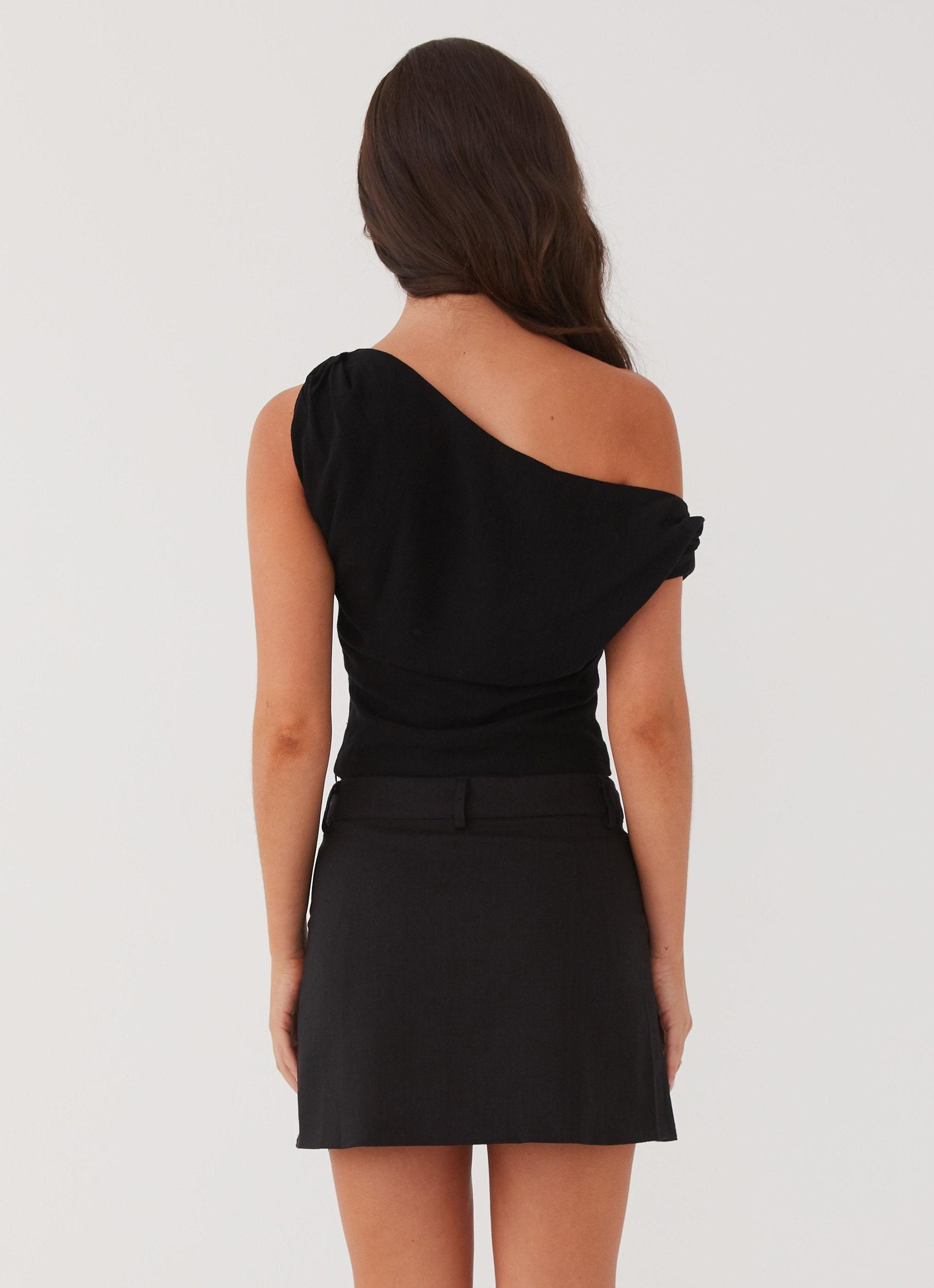Marissa Linen One Shoulder Top - Black Product Image