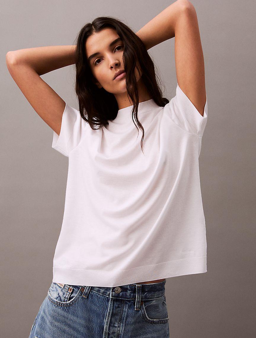 Fine Knit Mock Neck T-Shirt Product Image