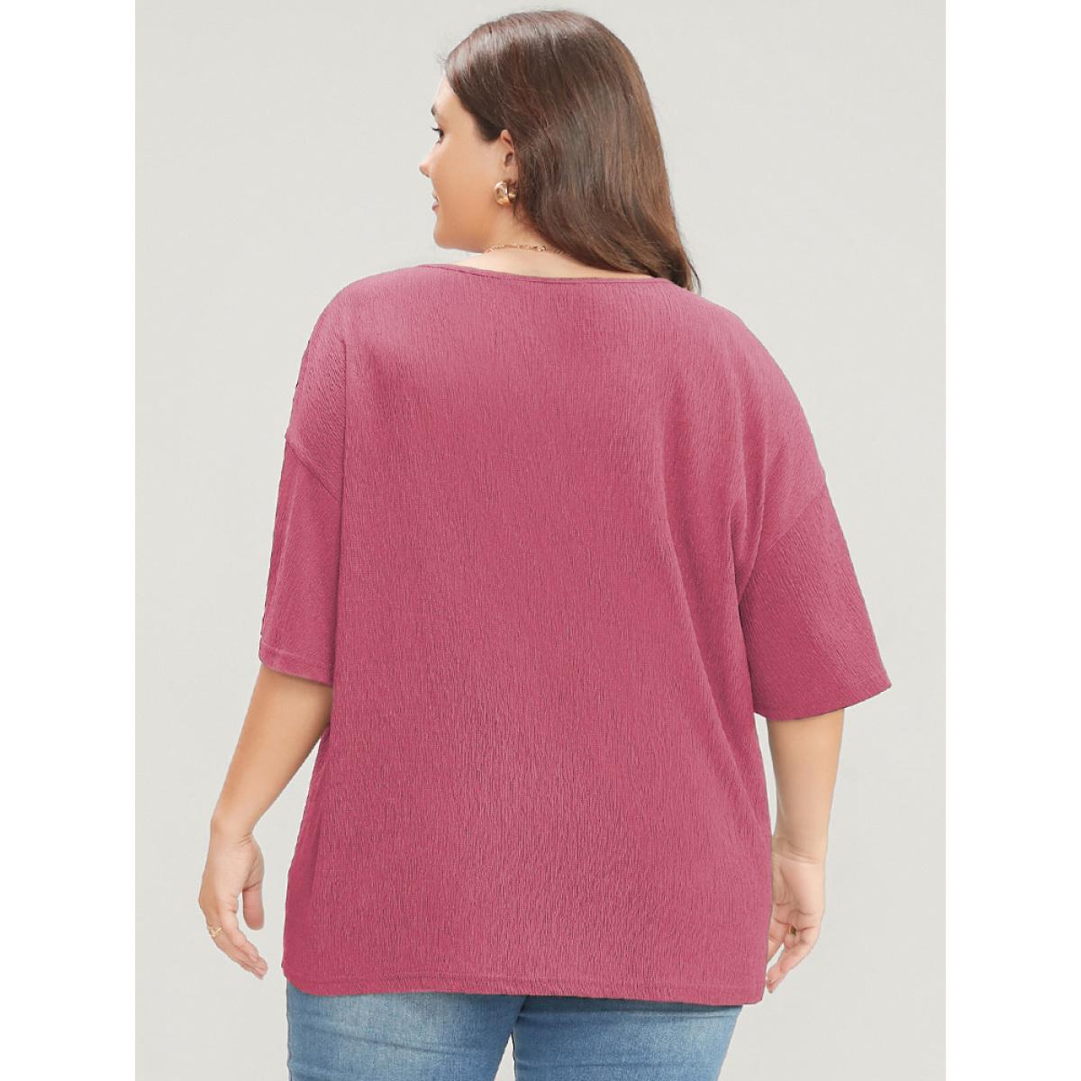 Plus Size RedViolet Solid Tassels Flounce Sleeve Lace Tie Neck Blouse Women Casual Short sleeve V-neck Dailywear Blouses BloomChic 10/M Product Image