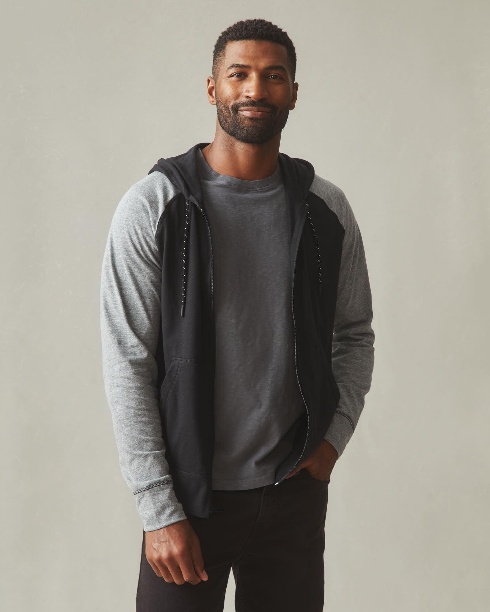 Men's Colorblock Lightweight Full Zip - Dark Charcoal Black Solid Heather Male Product Image