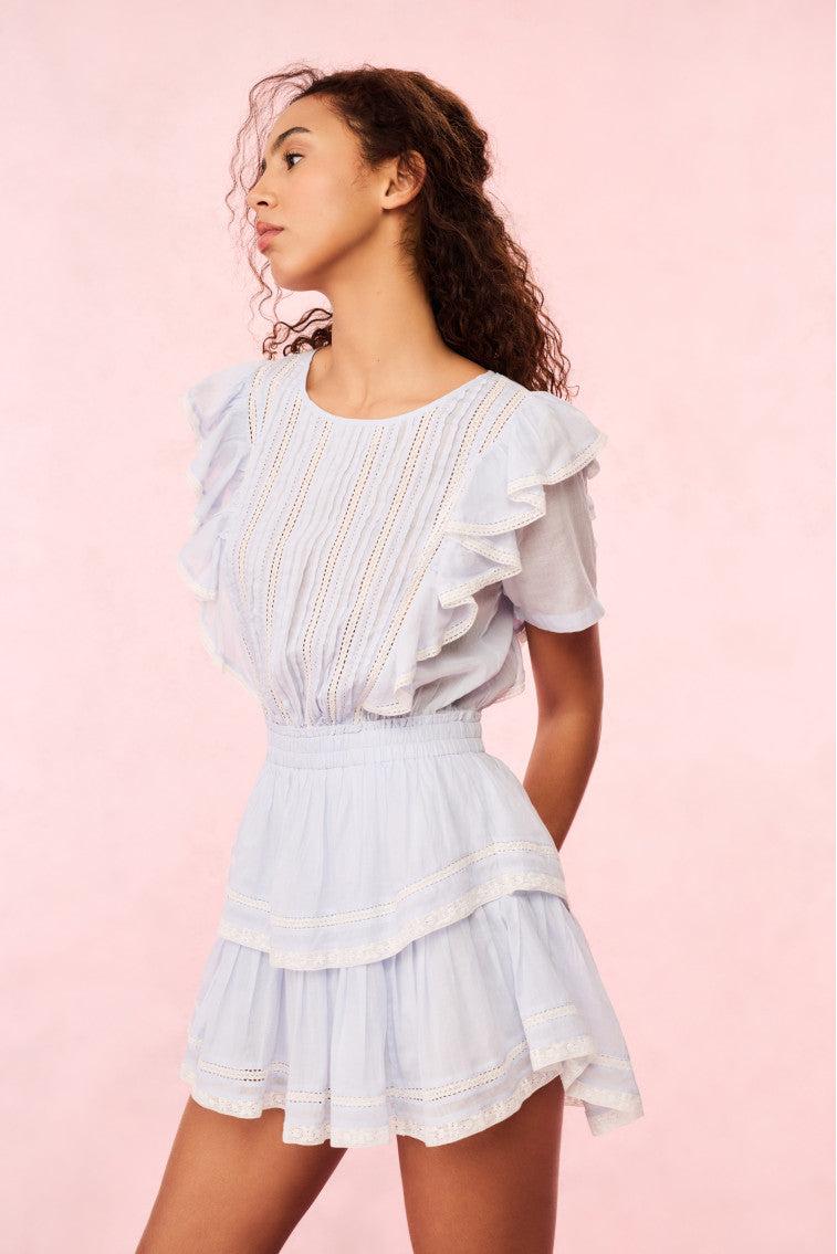 Natasha Blue Cotton Mini Dress - BABY BLUEBELL / M Product Image