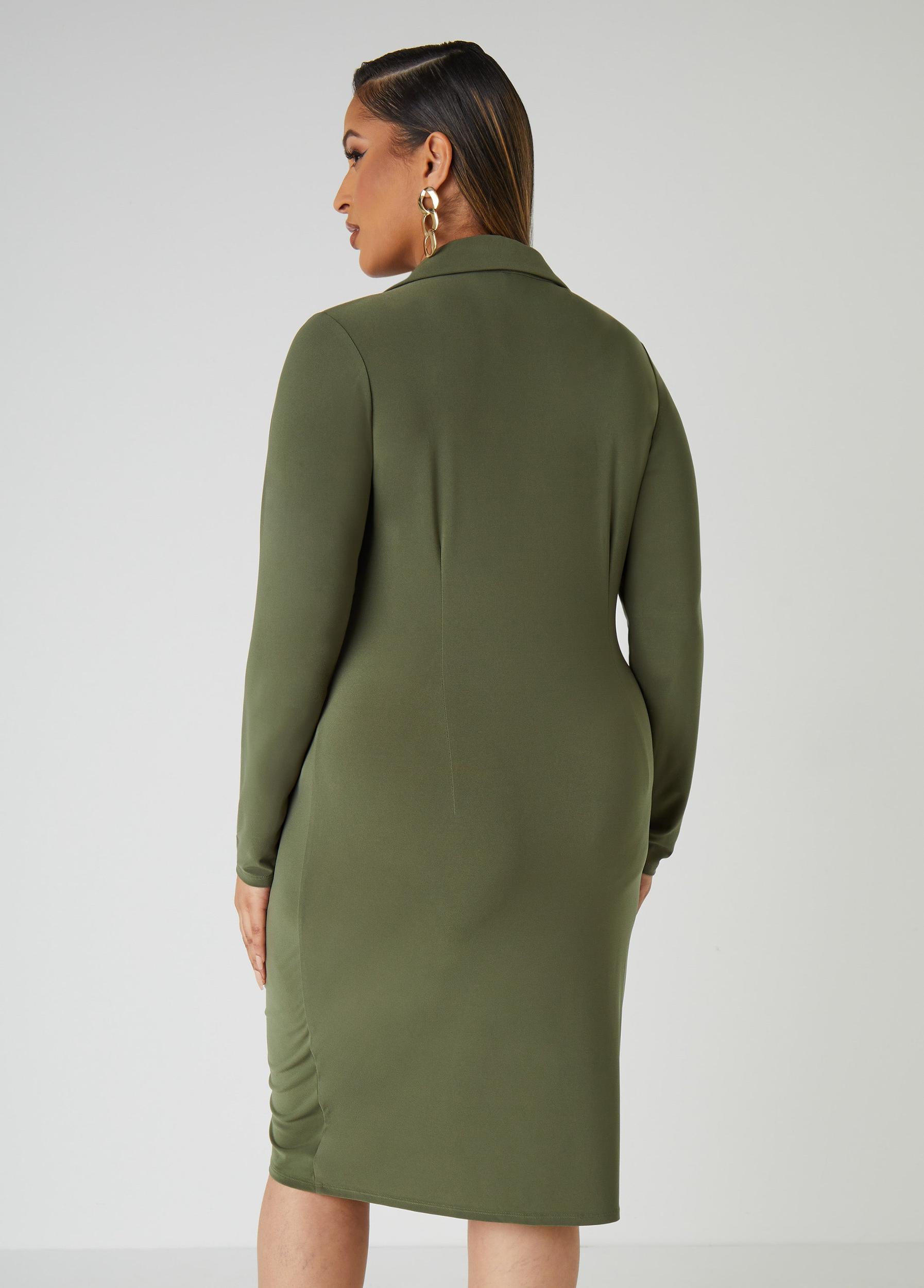 Ruched Stretch Knit Shirtdress Product Image