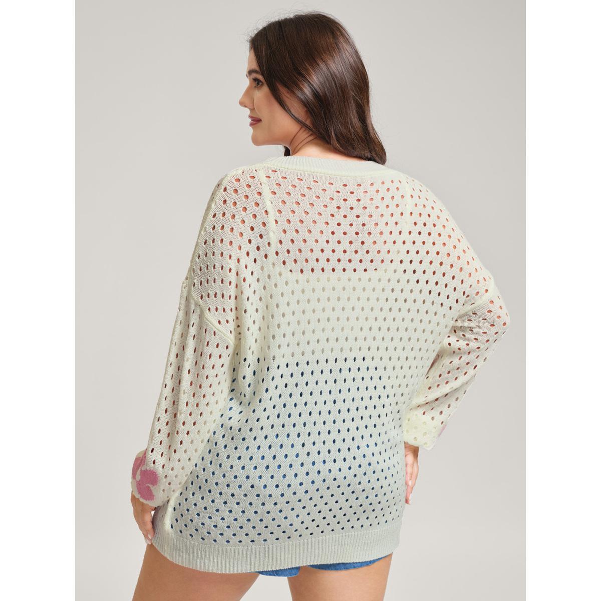 Plus Size Floral Cut-Out Textured Knit Cardigan Apricot Women Playful Loose Long Sleeve Casual Cardigans BloomChic 12/L Product Image