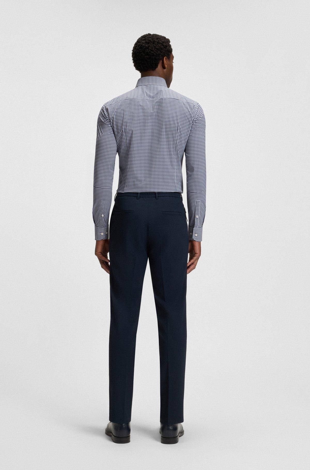 BOSS - Slim-fit shirt in checked performance-stretch poplin - Dark Blue Product Image