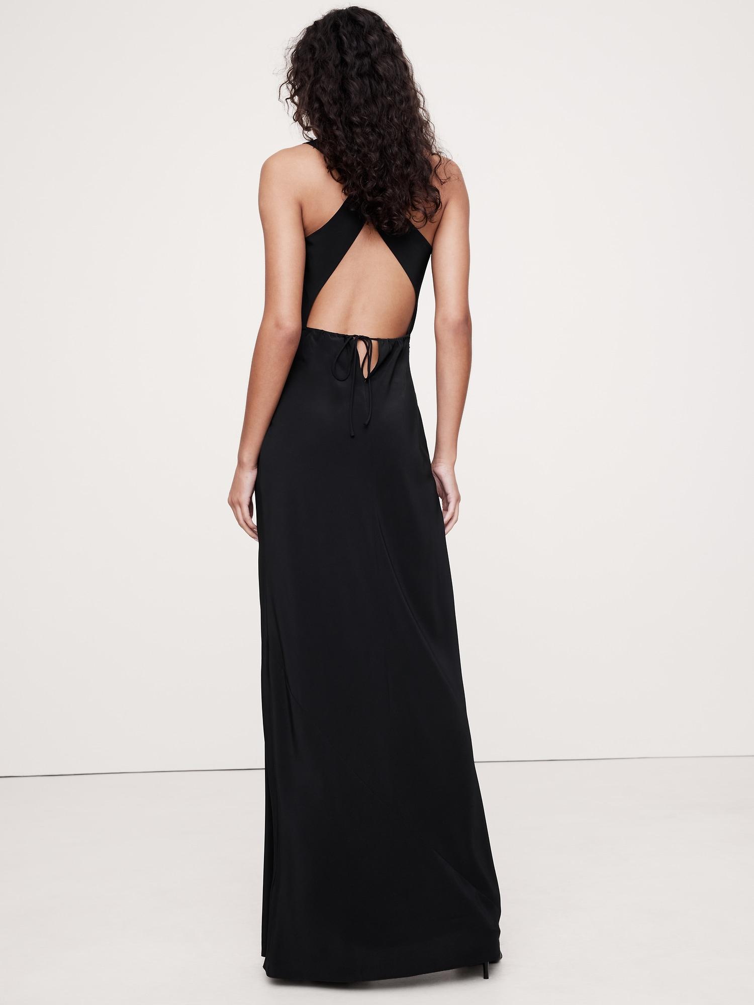 Matte Silk Cowl-Neck Backless Maxi Dress Product Image