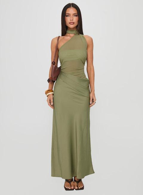 Indiara Halter Mesh Maxi Dress Green Product Image