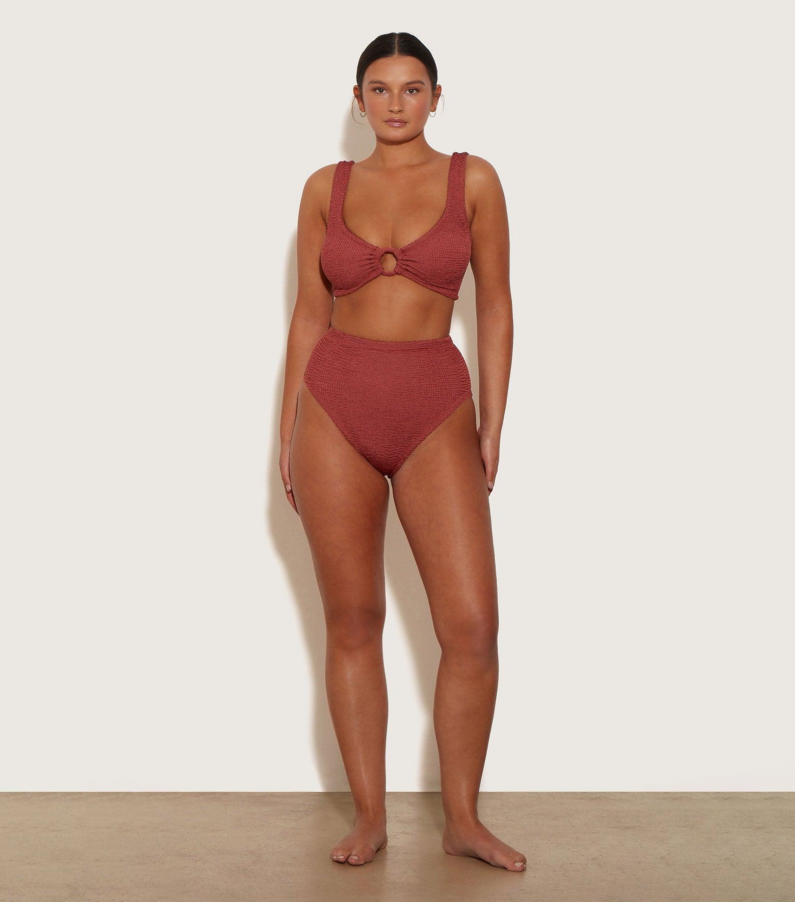 Nadine Bikini With Tonal Hoops - Metallic Rosewood Product Image