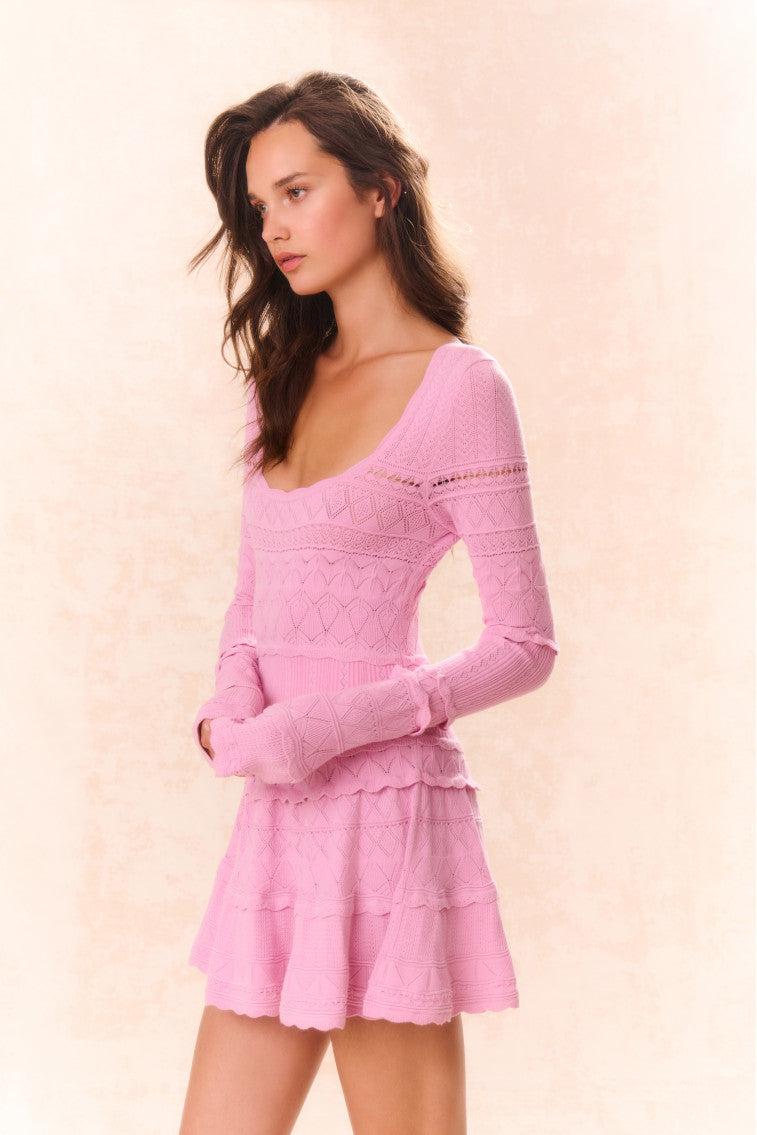 Lavender Pointelle Knit Mini Dress - ROSE CLAY Product Image