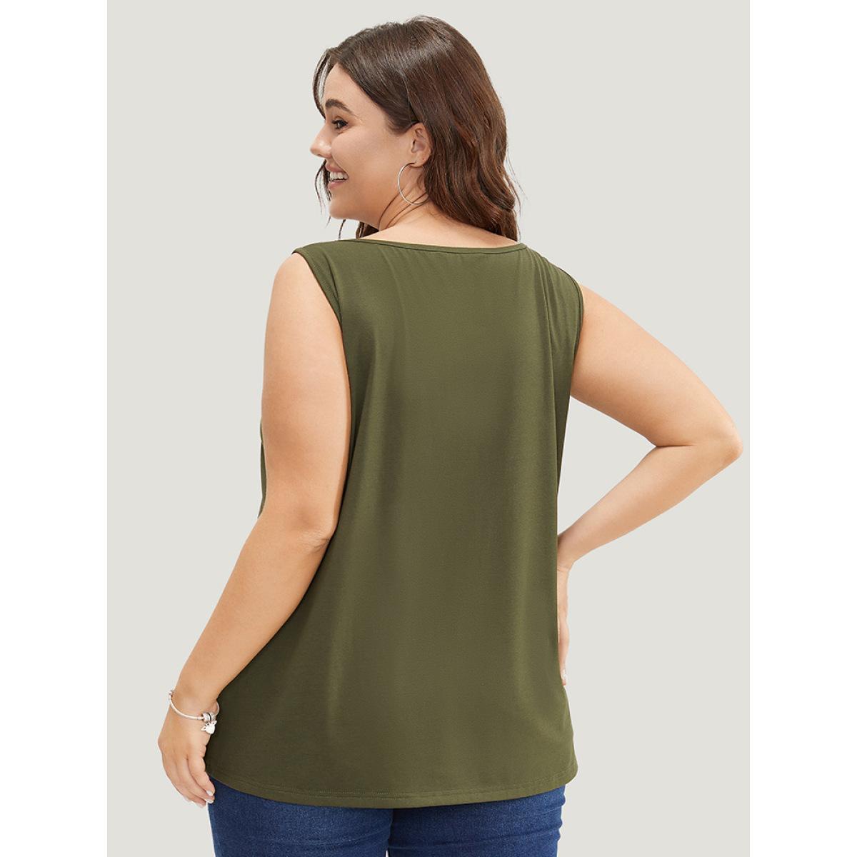 Plus Size Letter & Graphic Print Round Neck Tank Top Women ArmyGreen Casual Dailywear Tank Tops Camis BloomChic 12/L Product Image