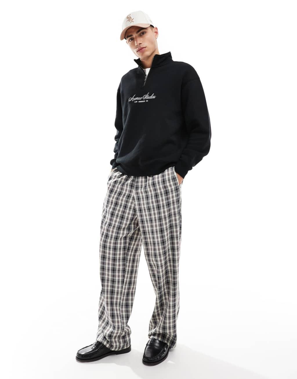 Cotton On graphic detail quarter zip sweatshirt in black Product Image