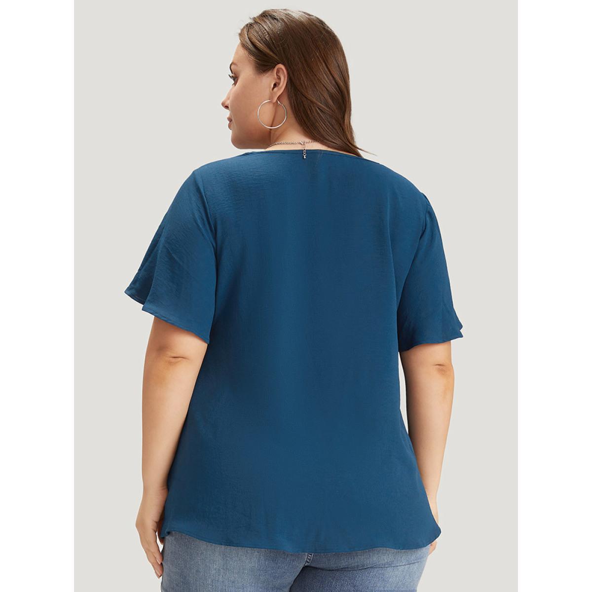 Plus Size Aegean Solid Pleated V Neck Blouse Women Office Short sleeve V-neck Dailywear Blouses BloomChic 26/4X Product Image