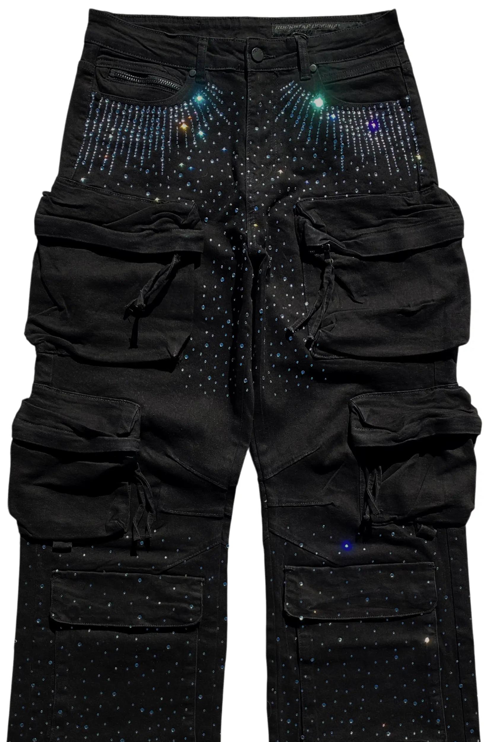 Keoni Black Rhinestone Baggy Jeans Male Product Image