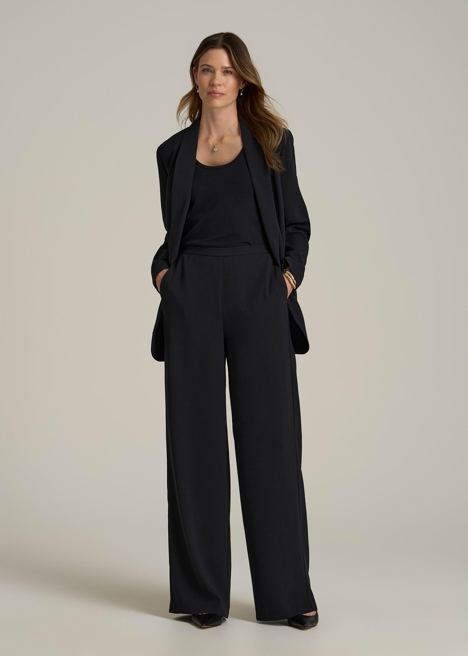 Pull-On Crepe Ultra Wide Pants for Tall Women in Black Female Product Image