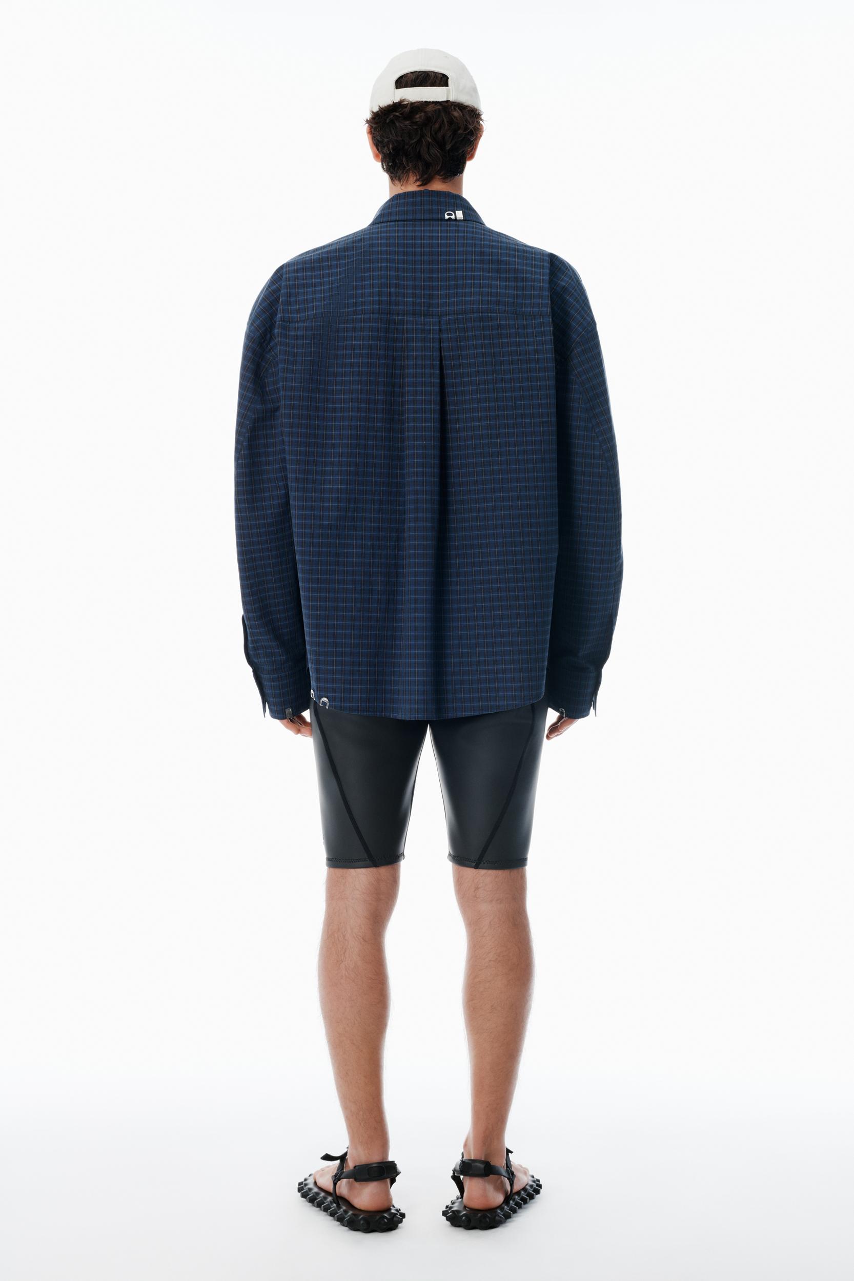 Navy Plaid Poplin Top  Product Image