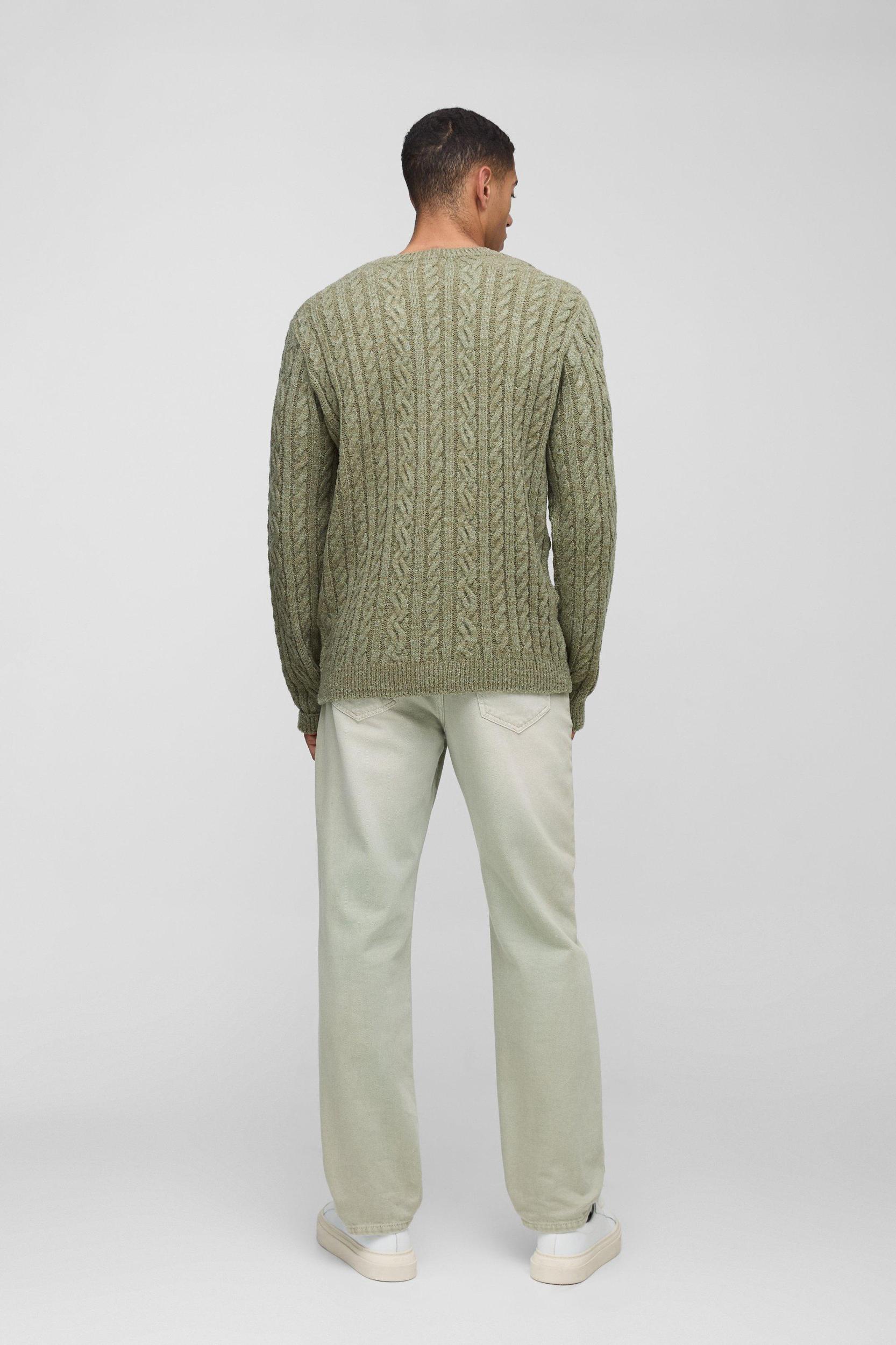 Regular Fit Boucle Cable Knit Crew Neck Sweater | boohooMAN USA Product Image