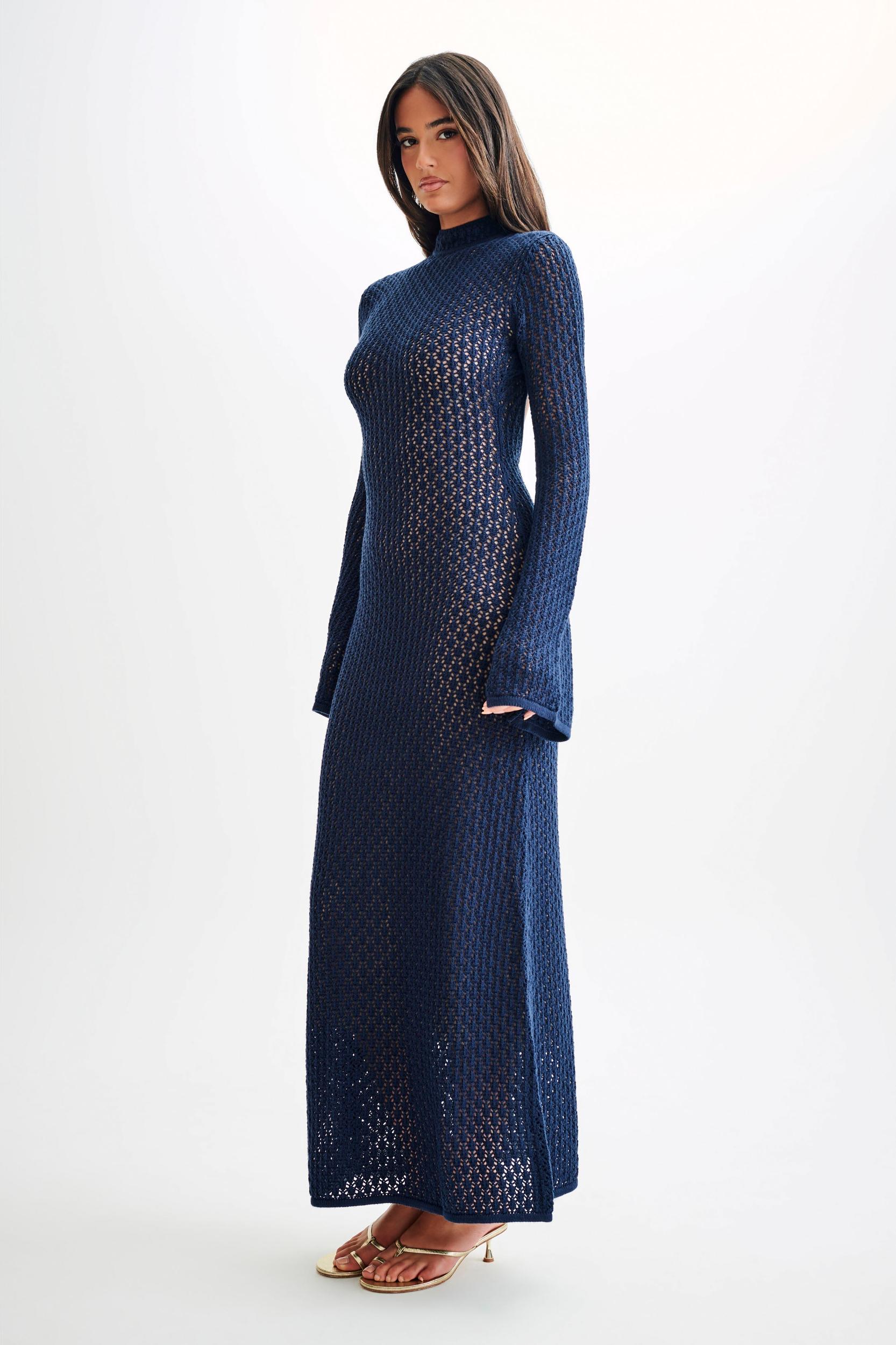 Julia Crochet Open Back Maxi Dress - Navy Product Image